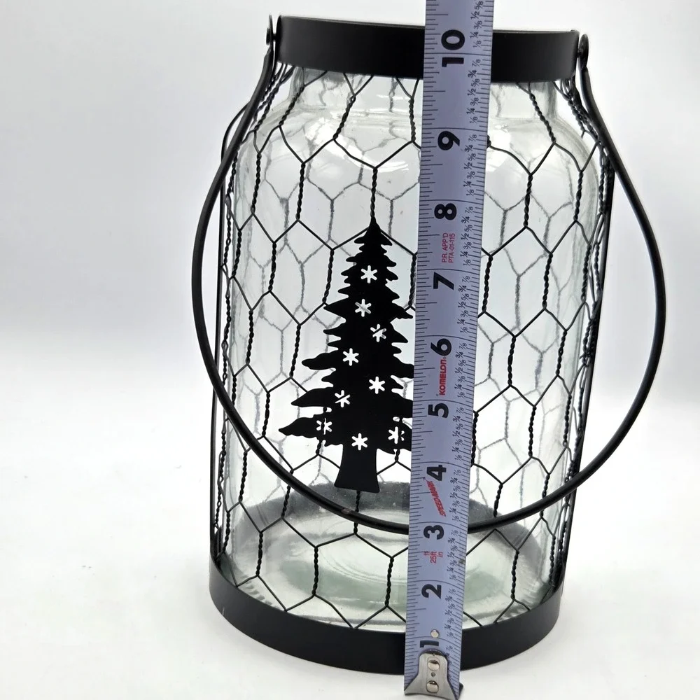 Large Lantern Jar Chicken Wire and Handle with Christmas Tree Country Farmhouse